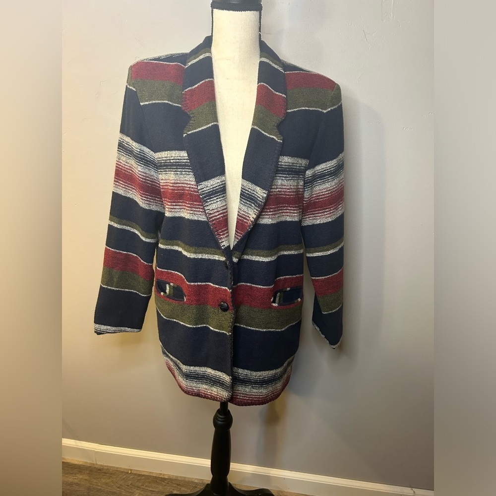 Vintage Blanket Tapestry Southwestern Blazer Jacket Medium Pockets Buttons